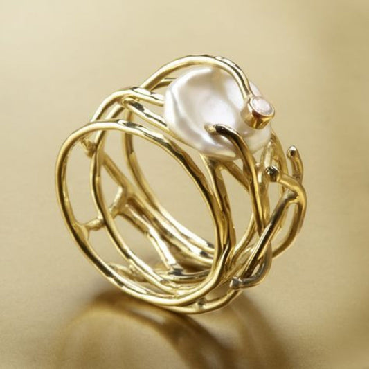 Samira - Bague en or fin et perles